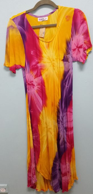DRESS - Sleeves in Purple, Yellow and Pink
