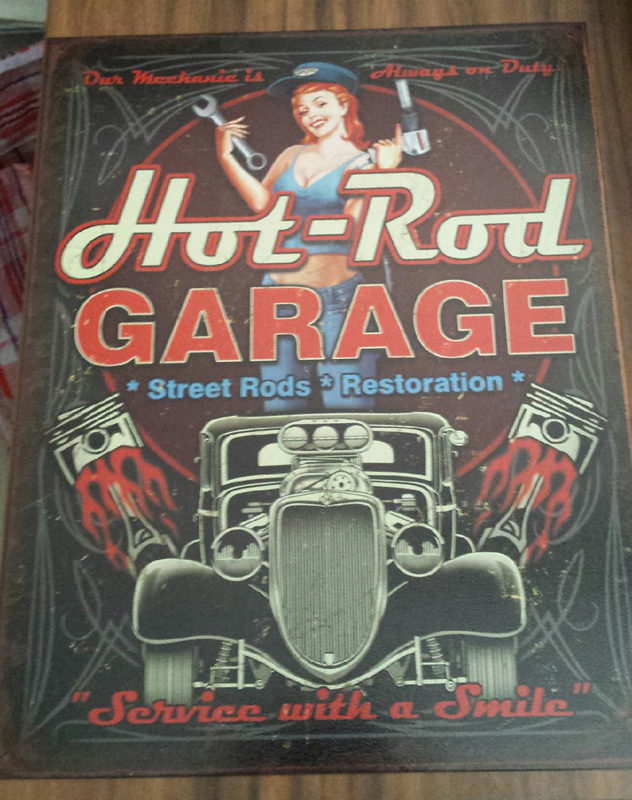 Retro Tin Sign - Hot-Rod Garage - Click Image to Close